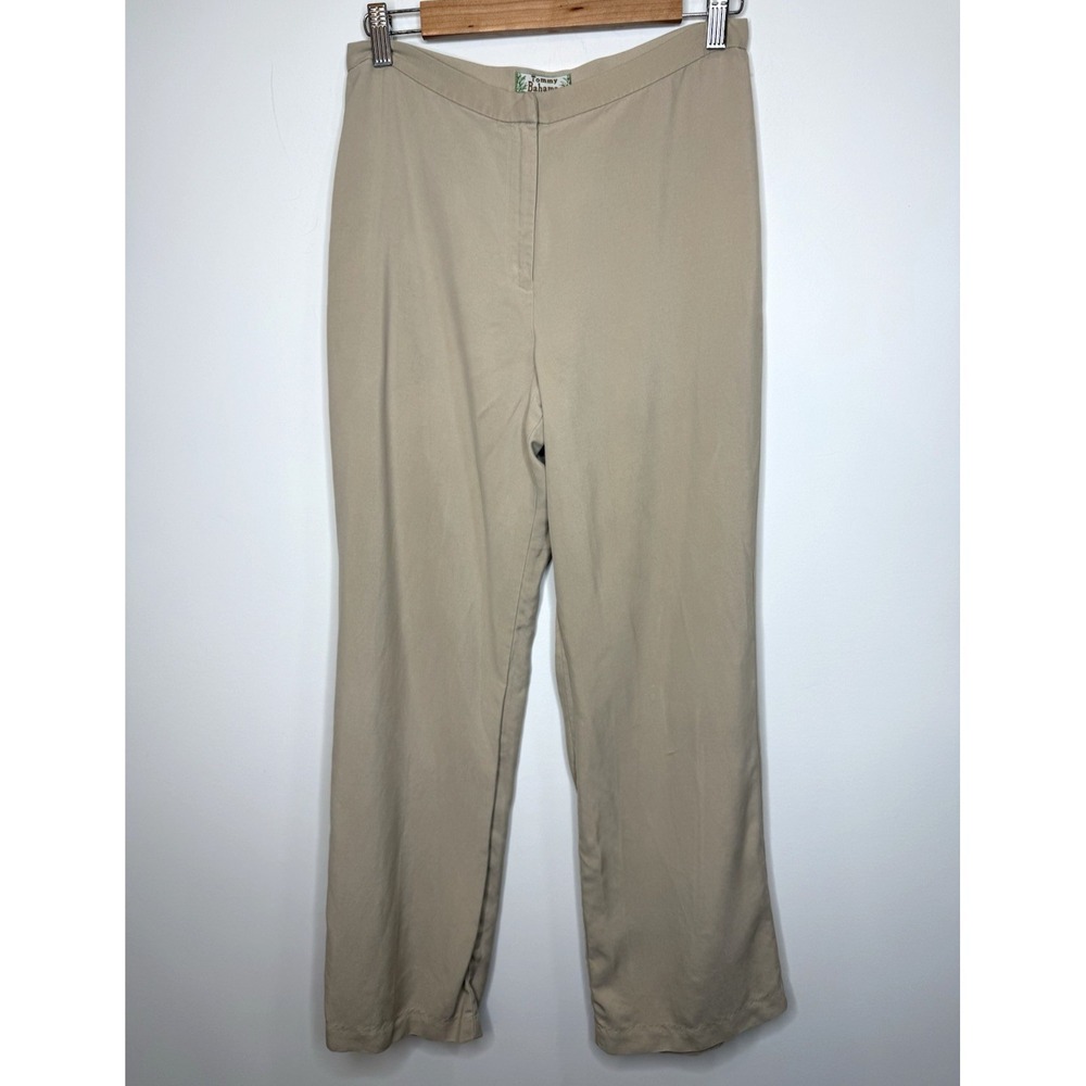 Vintage Tommy Bahama 100% Silk Wide Leg Pants Womens 8 Beige Trousers Tan Office